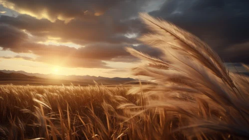 Serene Wheat Field Sunset Landscape