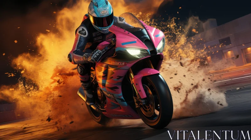 Thrilling Nighttime Motorcycle Racing Scene AI Image