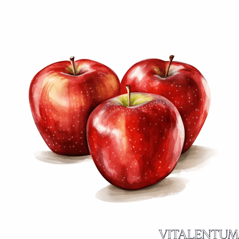 Watercolor Illustrations of Red Apples: Illusion of Three-Dimensionality AI Image