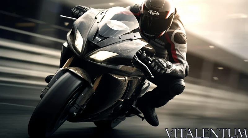 Black Leather Motorcycle Rider AI Image