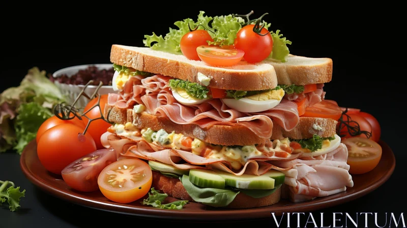 Delicious Club Sandwich on Plate - Food Photography AI Image