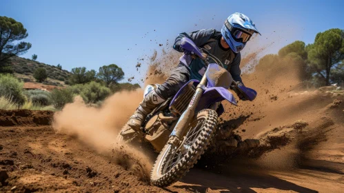 Exciting Dirt Bike Rider in Blue Jersey at Sandy Corner