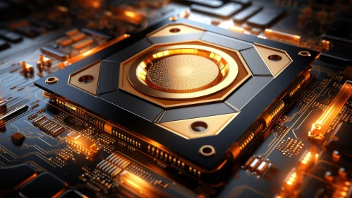 Futuristic Black and Gold Computer Processor Close-up