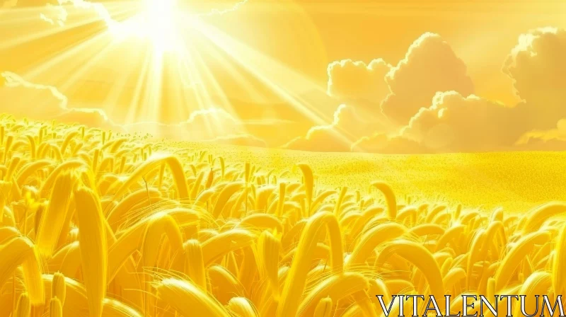 AI ART Golden Wheat Field Landscape under Sunlight