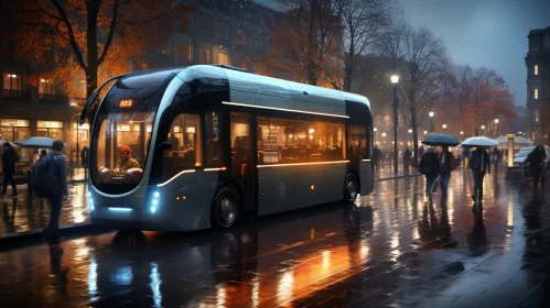 Modern City Bus in Rain - Urban Transport Scene