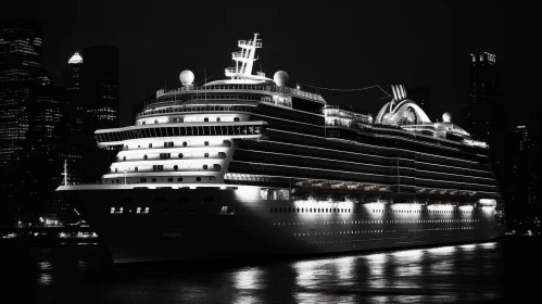 Night View: Cruise Ship Illuminated in City Lights