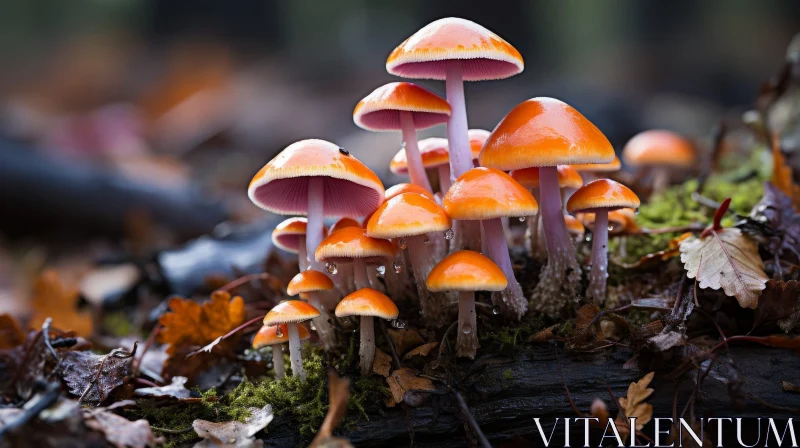 AI ART Orange Mushroom Cluster on Moss and Leaves