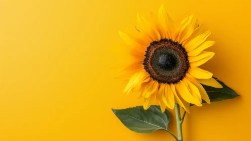 Sunflower Bloom Close-up on Yellow Background