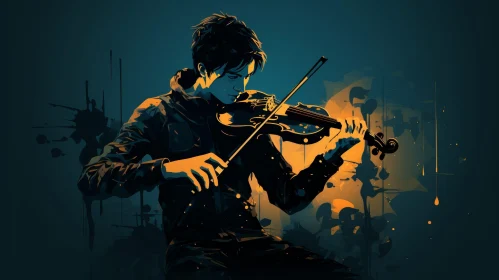 Young Man Playing Violin - Digital Art
