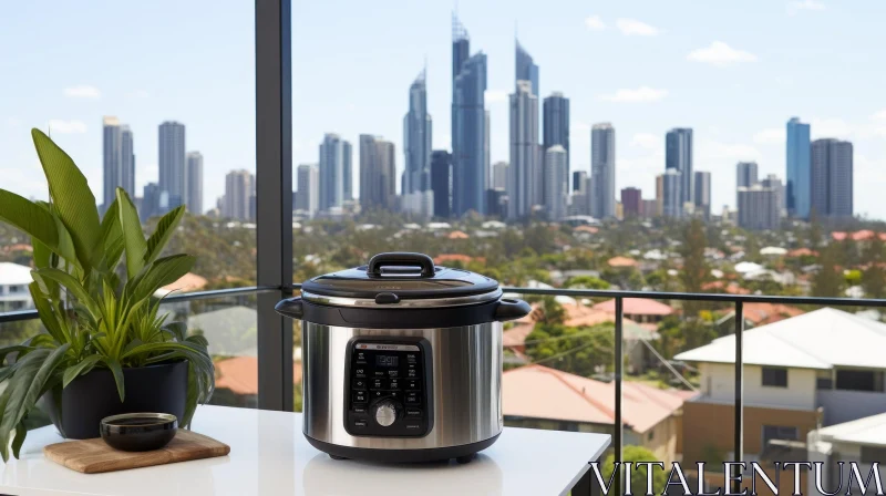 City View Modern Kitchen with Pressure Cooker AI Image