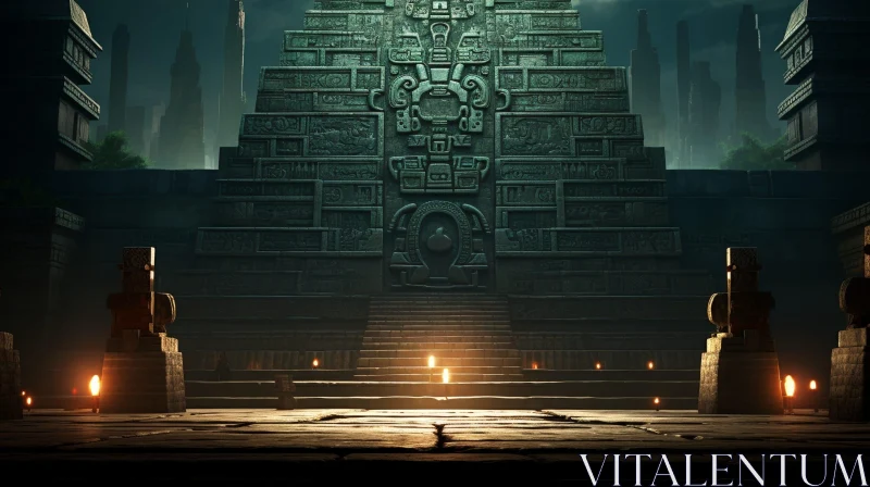 Mayan Temple in Jungle - Digital Rendering AI Image