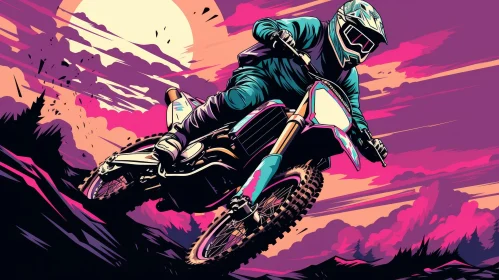 Motocross Rider Sunset Illustration