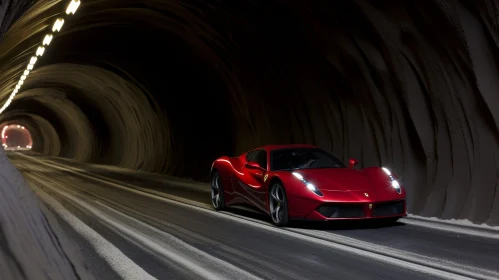 Red Ferrari 488 GTB Sports Car in Tunnel