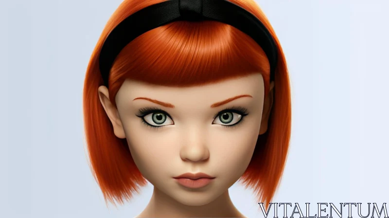 Young Woman 3D Portrait with Red Hair and Green Eyes AI Image