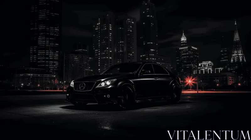 Black Car in City at Night | Meticulous Design | Portraitures AI Image