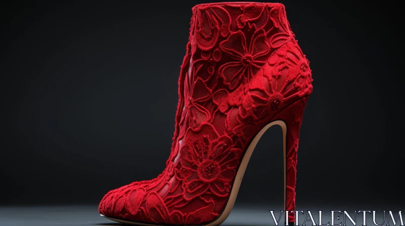 Elegant Red Lace High-Heeled Boot Photo AI Image