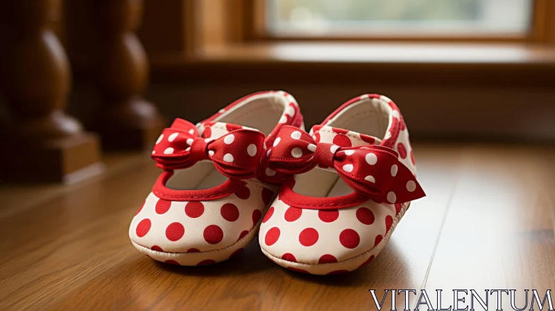 Red and White Polka Dot Baby Shoes with Red Bows AI Image
