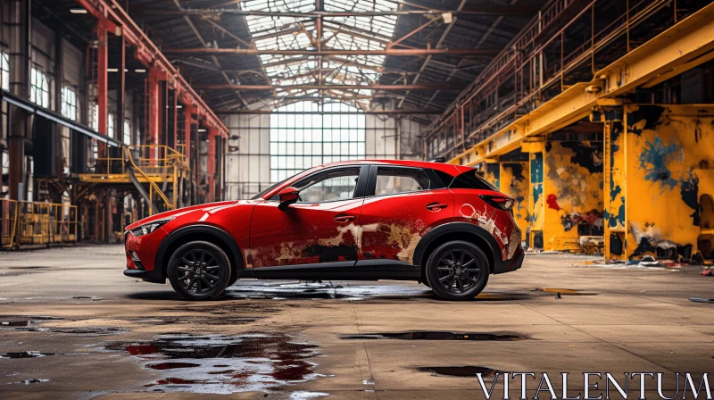 Red Mazda CX-3 in Industrial Setting | Urban Art Inspiration AI Image