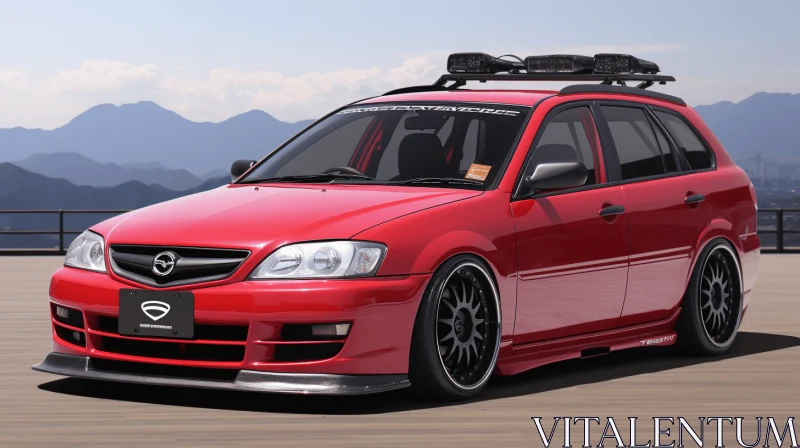 Red Mazda Estate Wagon 4x4 with Roof Rack | Anime-Inspired Art AI Image