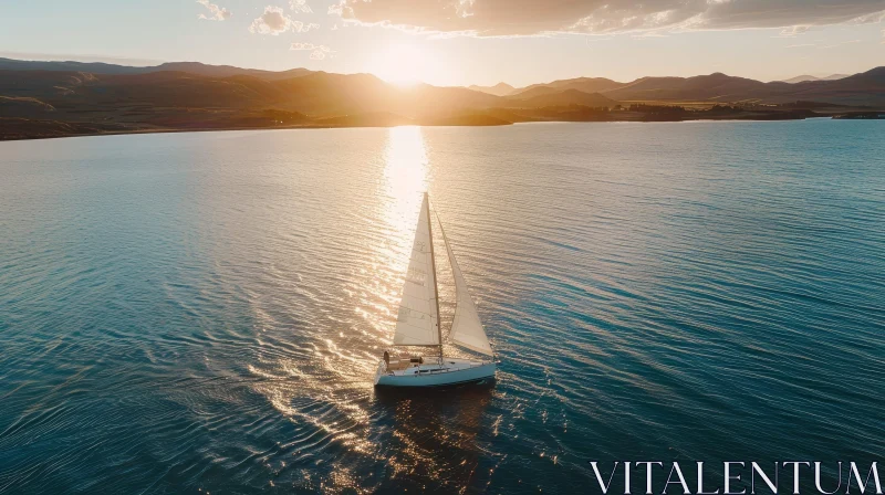 Tranquil Sailboat Scene on Lake at Sunset AI Image