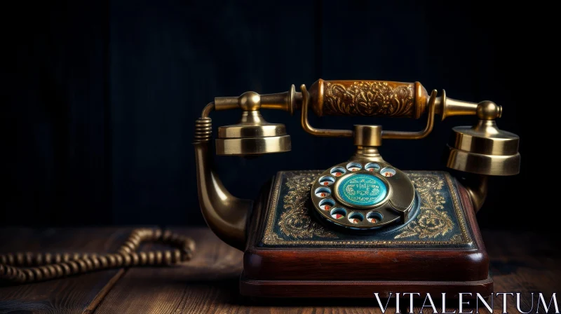 Vintage Rotary Dial Telephone on Wooden Table AI Image
