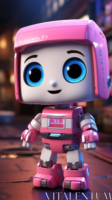 Adorable Pink and White Robot on Wooden Surface AI Image