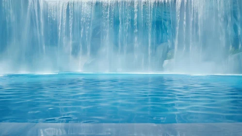 Crystal-Clear Blue Waterfall in Water Park