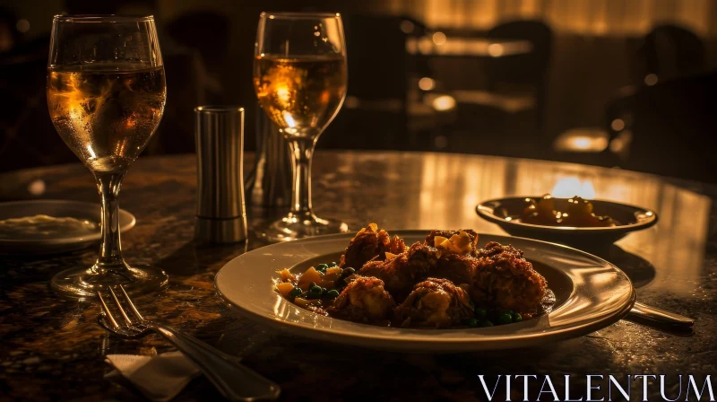 Delicious Curry Food Photography with Chicken and Wine Glasses AI Image
