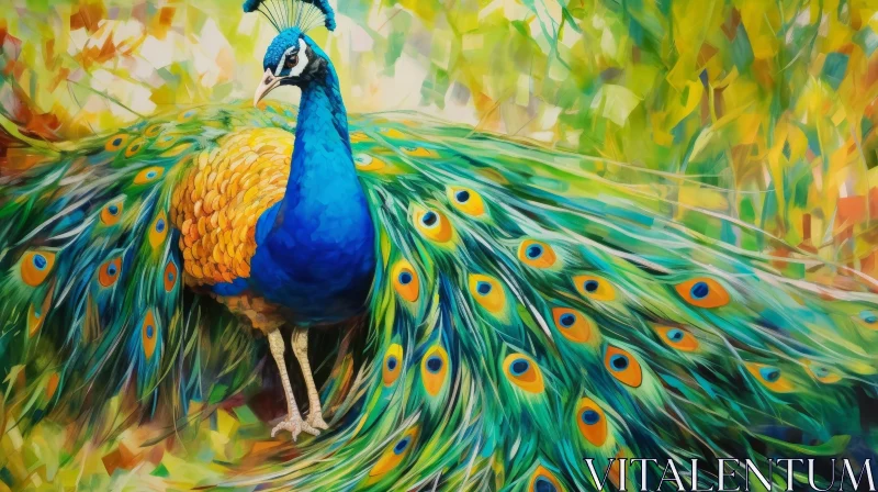 Exquisite Peacock Painting in Nature Setting AI Image