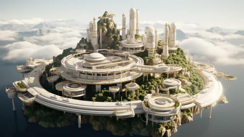 Futuristic City on Floating Island - Urban Architecture in Nature