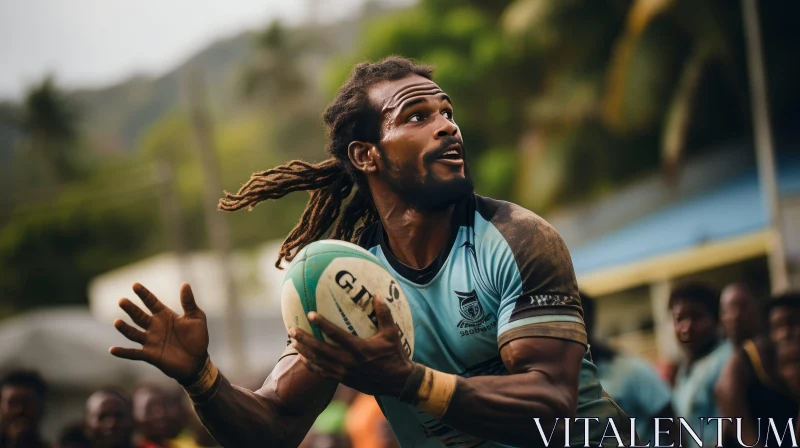 Intense Male Rugby Player Portrait AI Image