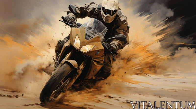 Man Riding Motorcycle in Desert - Speed and Adventure AI Image