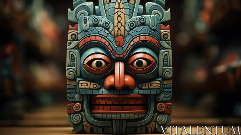 Mayan Mask 3D Rendering - Intricate Details and Vibrant Colors AI Image