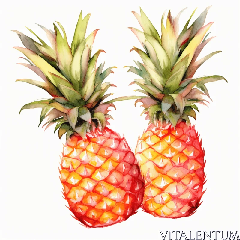 Vibrant Watercolor Pineapple Illustration | Bold and Detailed Artwork AI Image