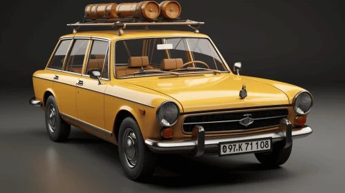 Vintage Yellow Van with Barrels - Realistic and Detailed Render