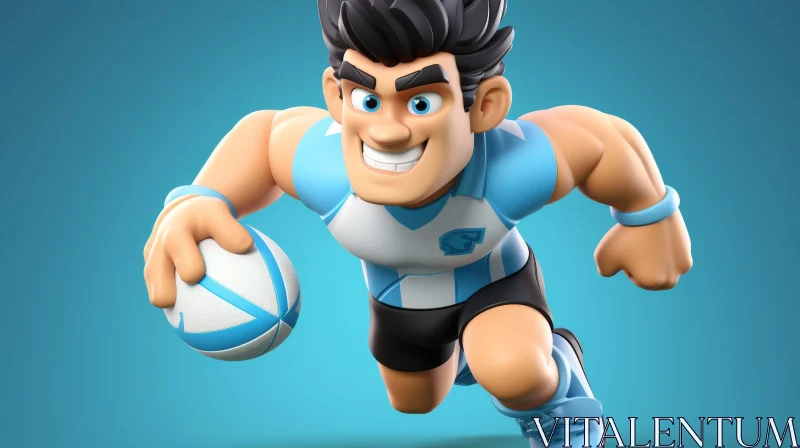 AI ART Cartoon Rugby Player 3D Illustration