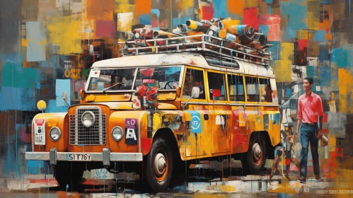 Colorful Red Land Rover Painting | Urban Exploration Art