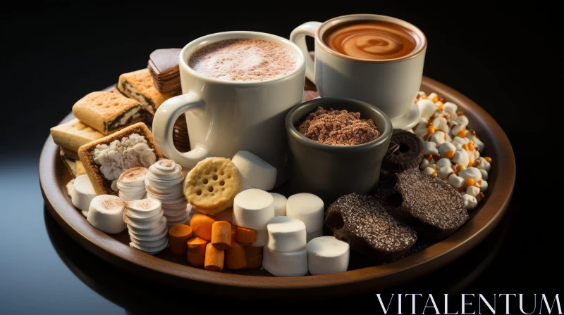 Cozy Hot Chocolate Still Life with Sweet Treats AI Image
