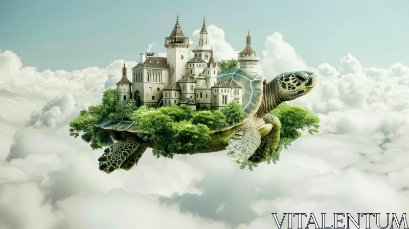 Enchanting Turtle Castle in the Sky AI Image