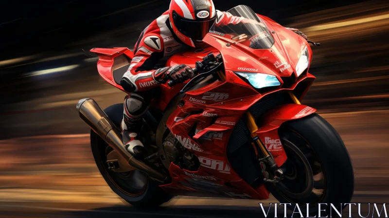 Man Riding Red Sport Motorcycle | Speed Racing Image AI Image