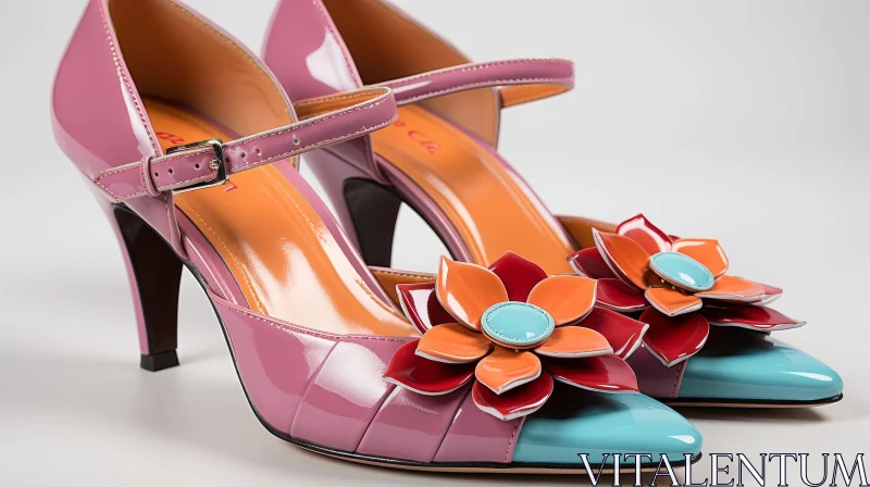 AI ART Pink Floral Design High Heel Shoes