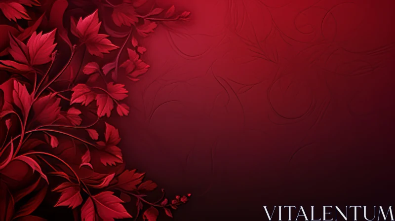 AI ART Red Floral Background with Leaves and Vines