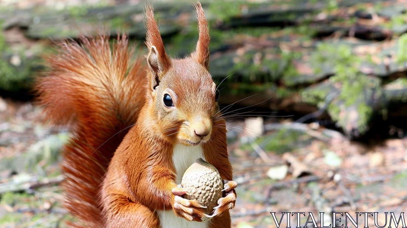 AI ART Red Squirrel Holding Nut on Tree Branch