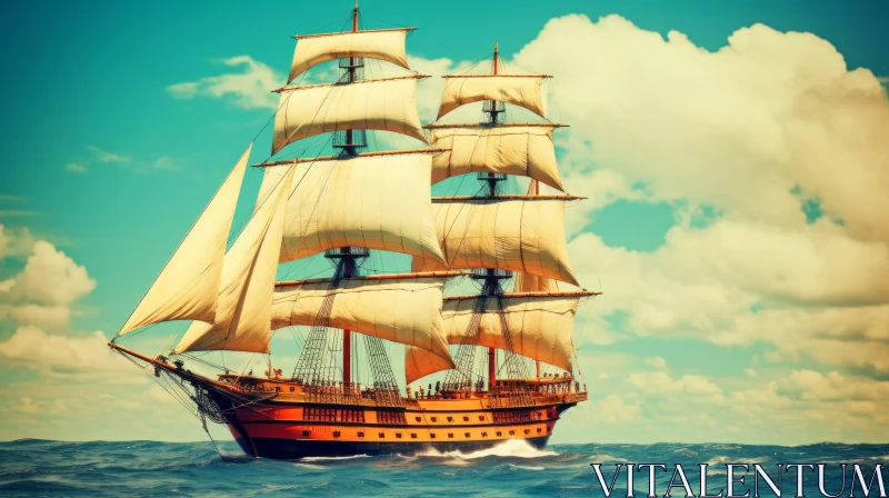 Sailing Ship on Blue Sea AI Image