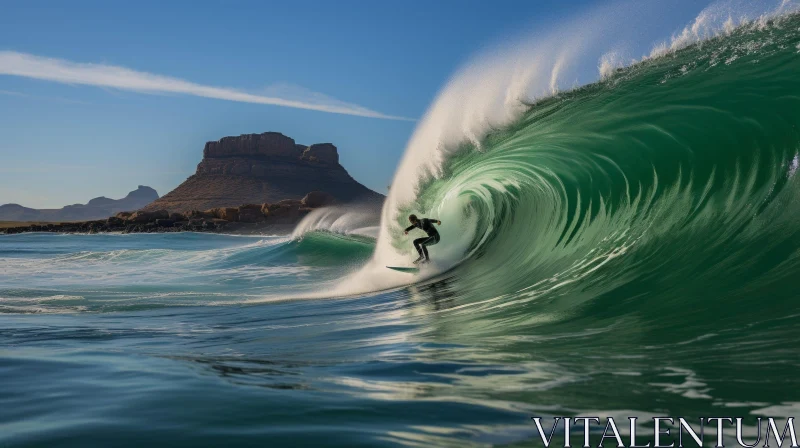 Surfer Riding Large Wave in Ocean AI Image