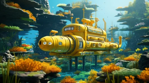 Yellow Submarine Exploration in Colorful Coral Reef