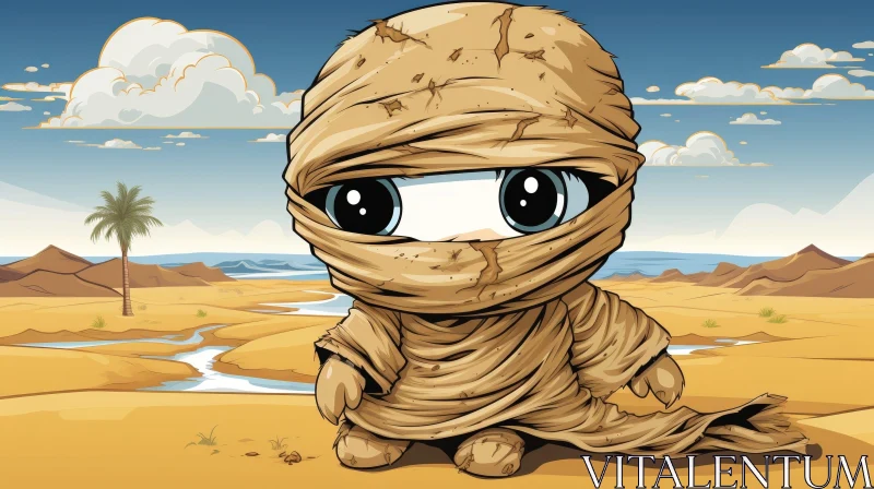 AI ART Adorable Cartoon Mummy in Desert