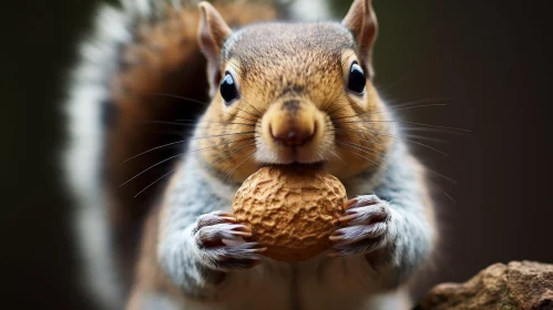 Adorable Squirrel Holding Peanut Close-Up