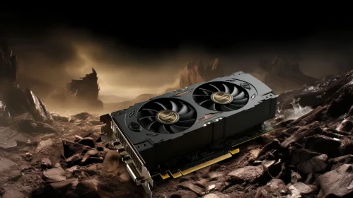 Black Video Card with Cooling Fans on Rocky Surface