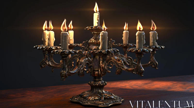 Bronze Candelabra 3D Rendering with Lit Candles AI Image